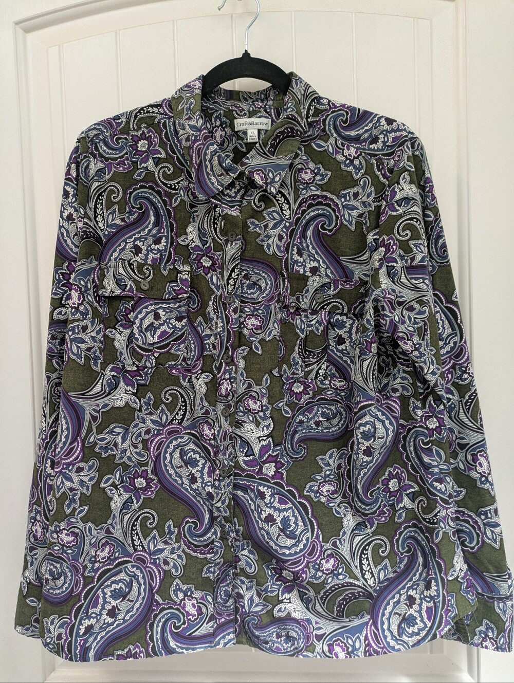 croft & barrow Olive and Purple Paisley Button-Down Shirt